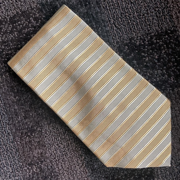 VNTG Robert Talbott Best of Class Nordstrom Gold & Taupe Stripe WIDE Silk Tie - Picture 2 of 7